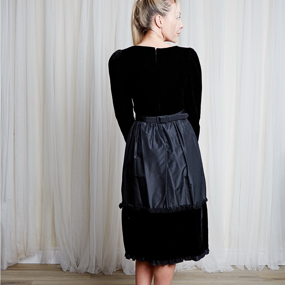 Vintage 80s Silk and Velvet Formal Dress Small - Picture 3 of 11